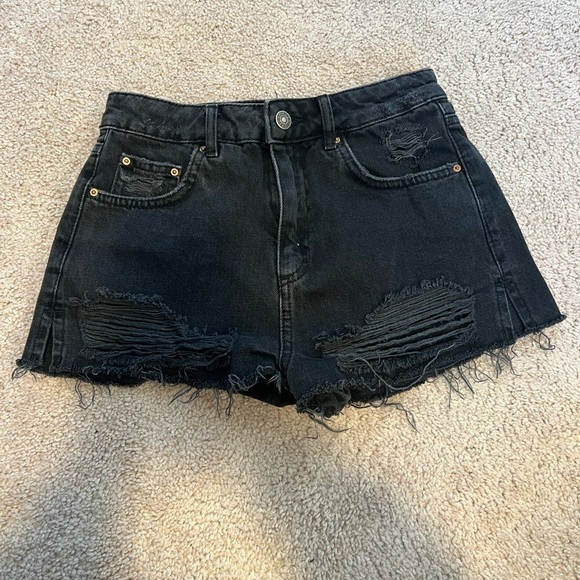 TOPSHOP Women’s Black Distressed “Moto Mom” Shorts Size 8 - Picture 1 of 8